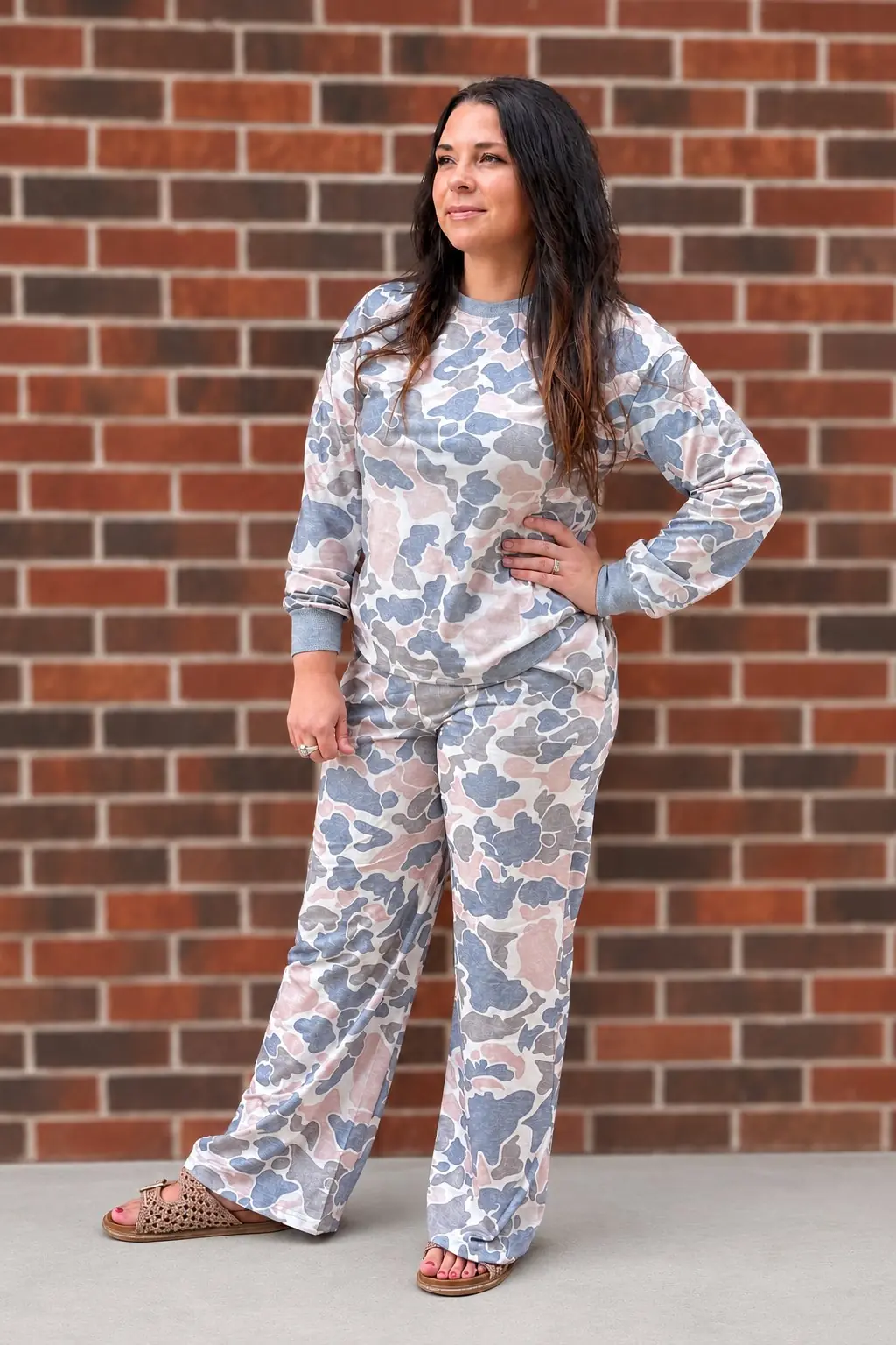 Camouflage Print Long Sleeve Top and Pants Set